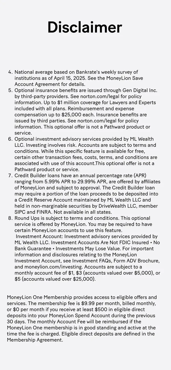 MoneyLion App Store disclaimer image, part 2