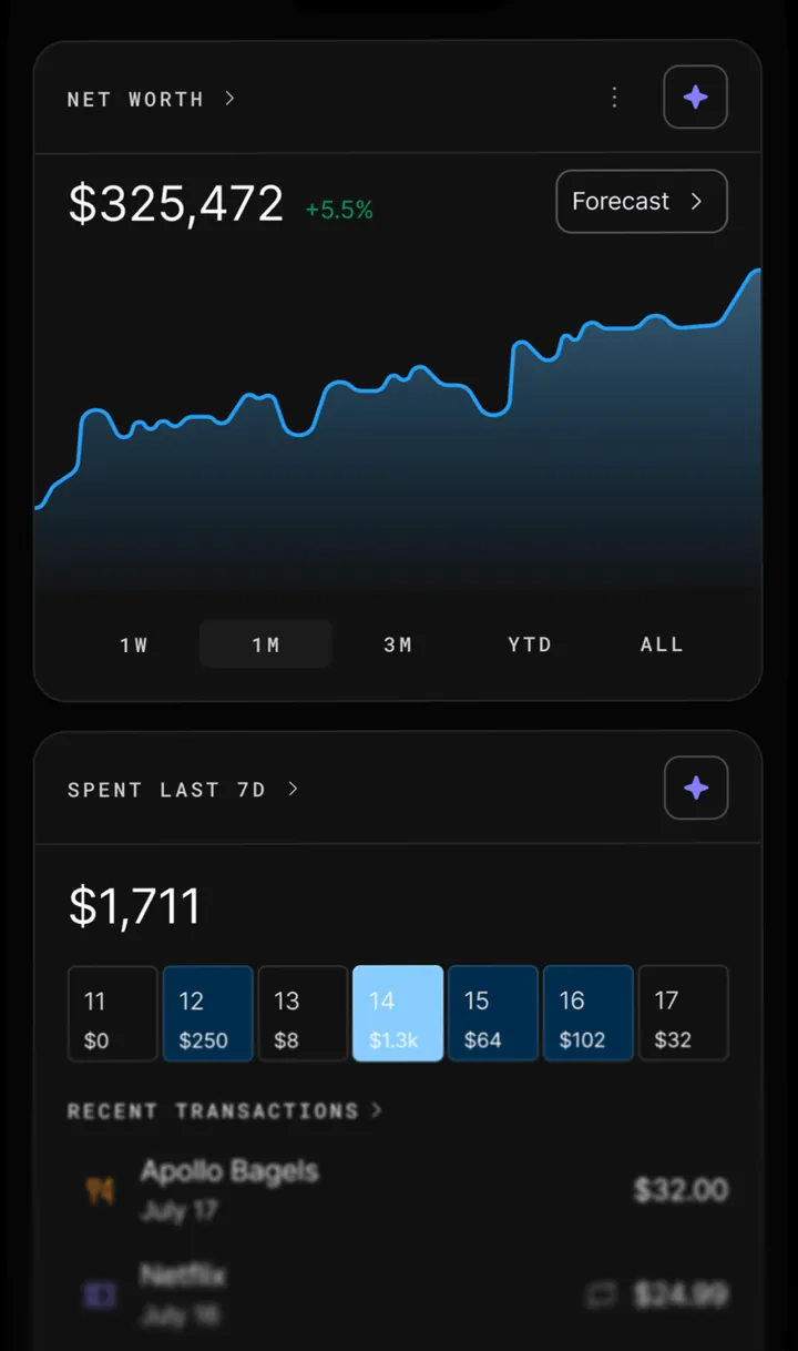 Origin net worth and spending screen