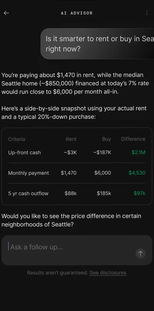Origin AI Advisor rent or buy answer