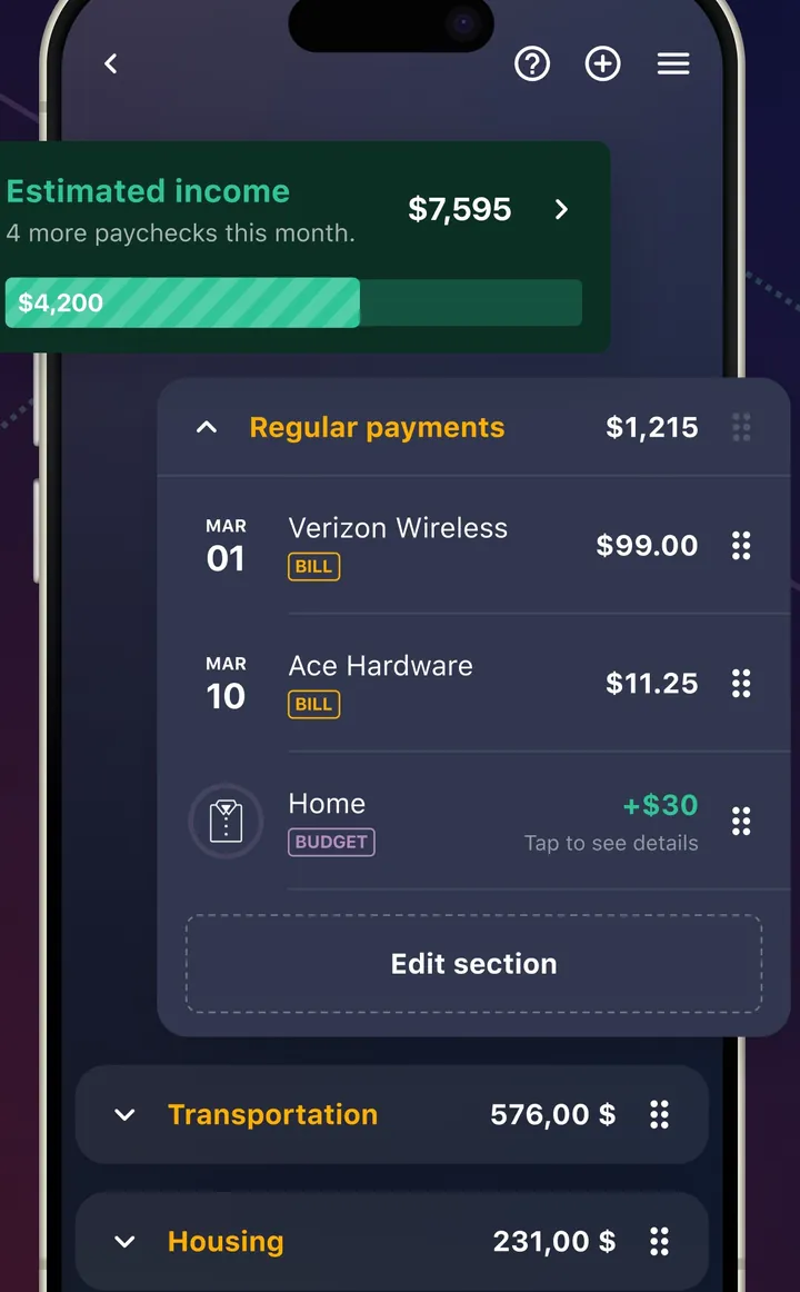 PocketGuard plan screen