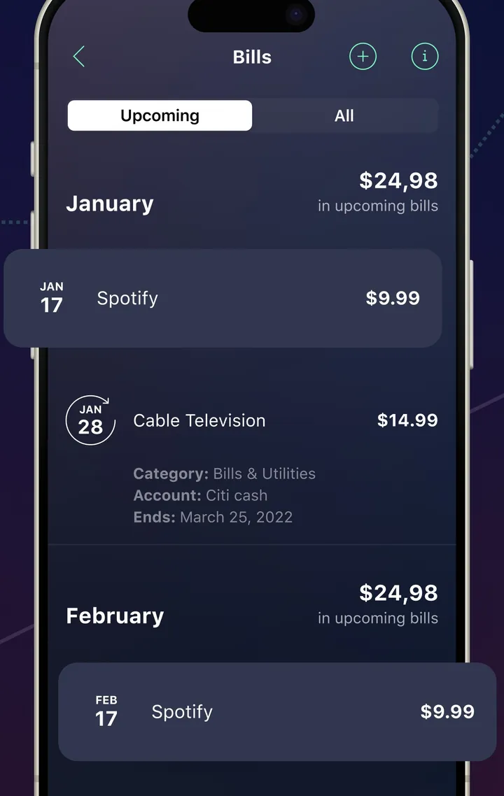 PocketGuard Bills screen