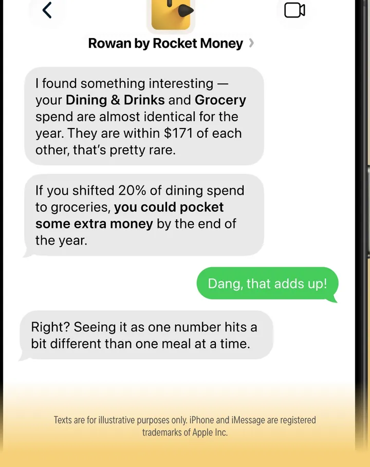 Rocket Money Rowan text conversation