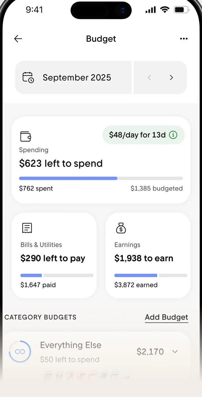 Rocket Money Budget screen