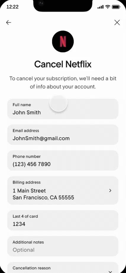 Rocket Money Cancel Netflix form