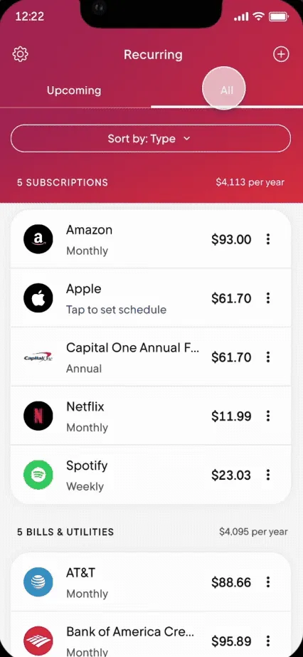Rocket Money Recurring list