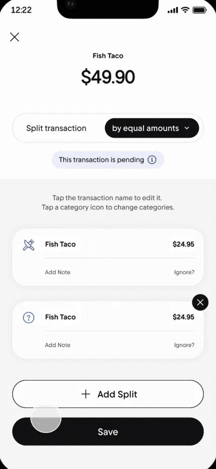 Rocket Money split transaction screen