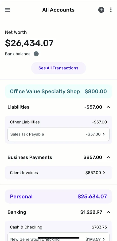 Simplifi All Accounts screen