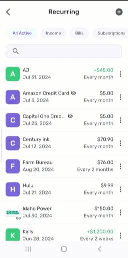 Simplifi Recurring list