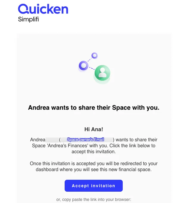 Simplifi Space sharing invitation email