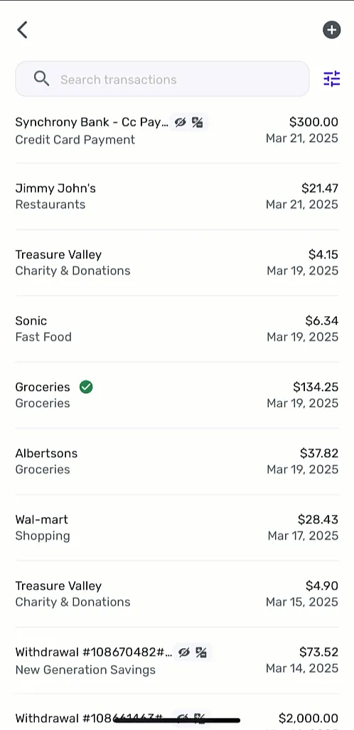Simplifi transaction list