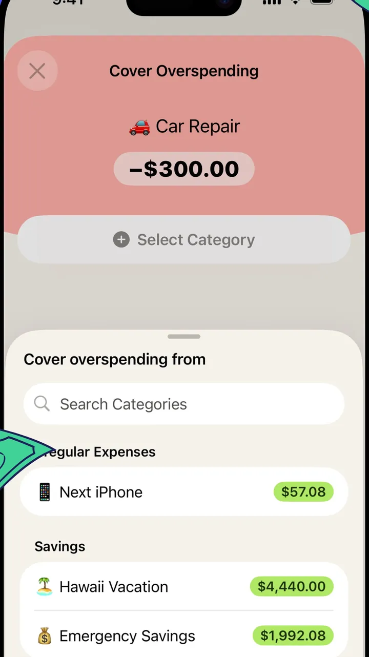 YNAB Cover Overspending sheet with a category list