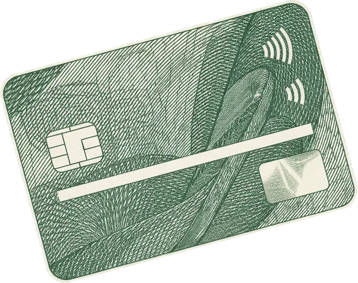 Engraved payment card motif, teen banking editorial art