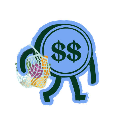 Saver Money Type coin character with a grocery bag